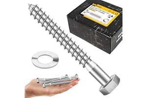 Mywish (50Sets) 3/8" x 3" Lag Bolts, 304 Stainless Steel 3/8 inch Lag Screws Bolts for Wood, Heavy Duty Hex Head with Flat Washers Bolt Kit, Bright Finish