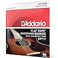 D'Addario Guitar Strings - Acoustic Guitar Strings - Flat Tops Phosphor Bronze - For 6 String Guitar - Warm, Semi-Bright Tone - EFT17 - Medium, 13-56