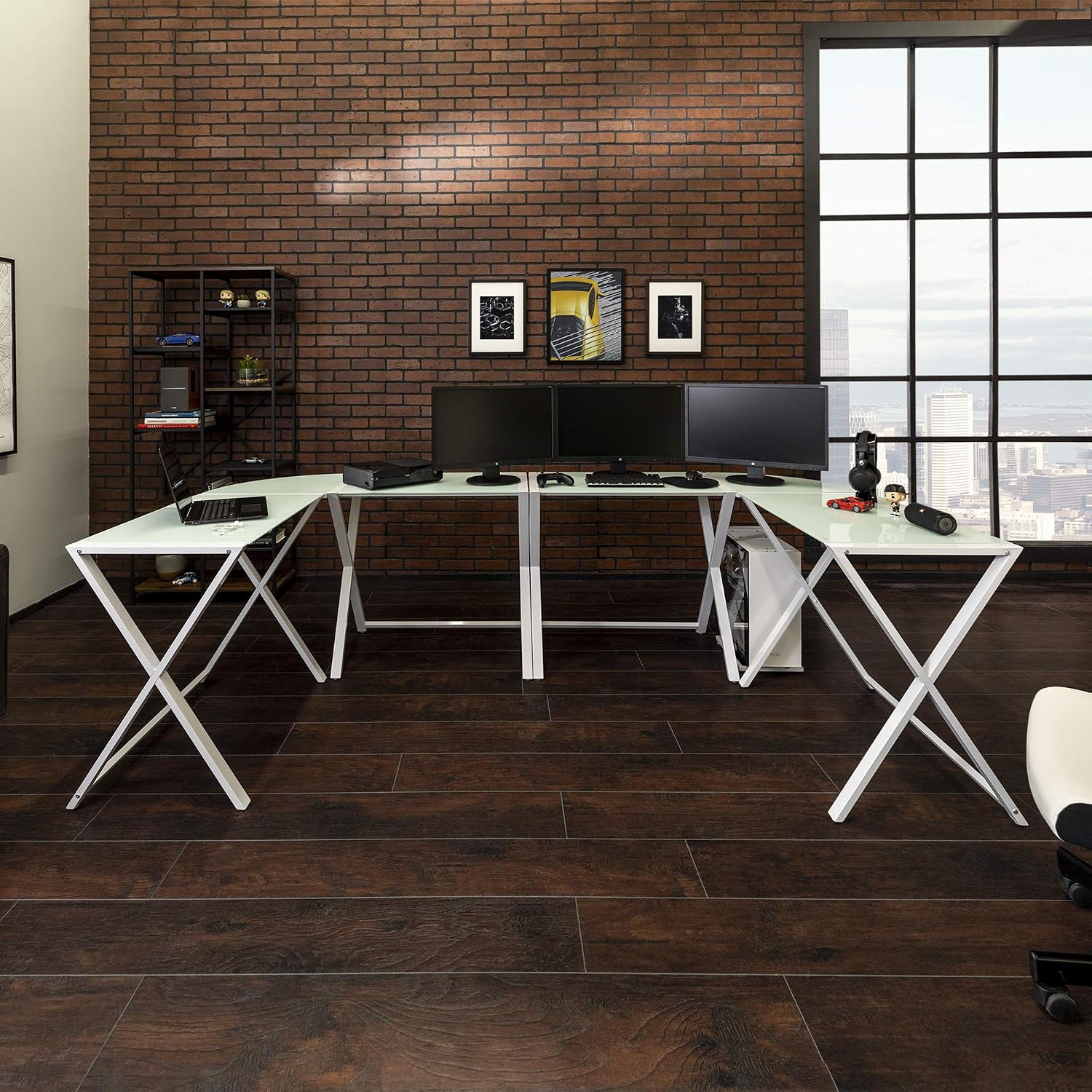 Walker Edison Elite Soreno Glass Corner Computer Desk, White, 51 Inch - Image 5