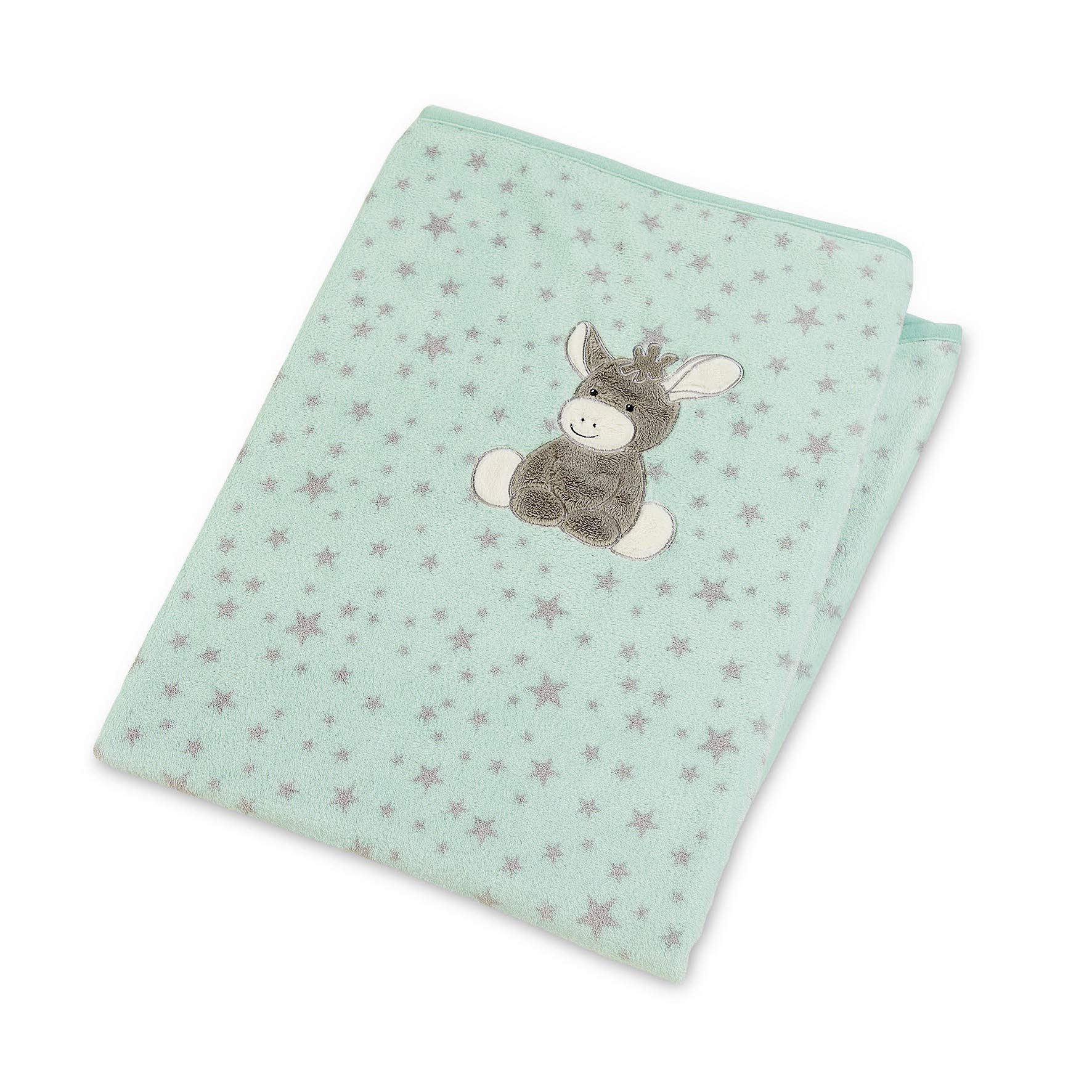 Sterntaler Emmi Donkey Plush Blanket, Age for Babies from Birth, 75 x 100 cm, Turquoise/Multicoloured
