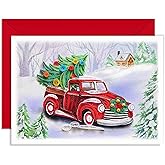 TUMYBee Retro Car Carrying Christmas Card, Merry Xmas Greeting Card, Watercolor Quilling Quilled Card for Holiday, New Year, Mom, Dad, Grandma, Friend, Boss, Co-worker (Car Christmas)