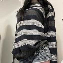 Women Y2K Argyle Striped Pullover Sweater Casual