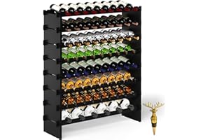MHXW SXPN Wine Rack Freestanding Floor, Bamboo 8-Tier 69 Wine Bottle Holder Racks Countertop Cabinet Display, Wooden Stackable Modular Wine Storage Organizer Shelves for Kitchen Bar Cellar Dining Room Black