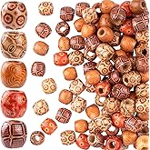 Pndeyo 50pcs Wooden Beads for Crafts, Round Large Hole Natural Wood Hair Bead, Vintage Wooden Spacer Beads for Macrame Necklace Bracelet DIY Craft Handmade Decor