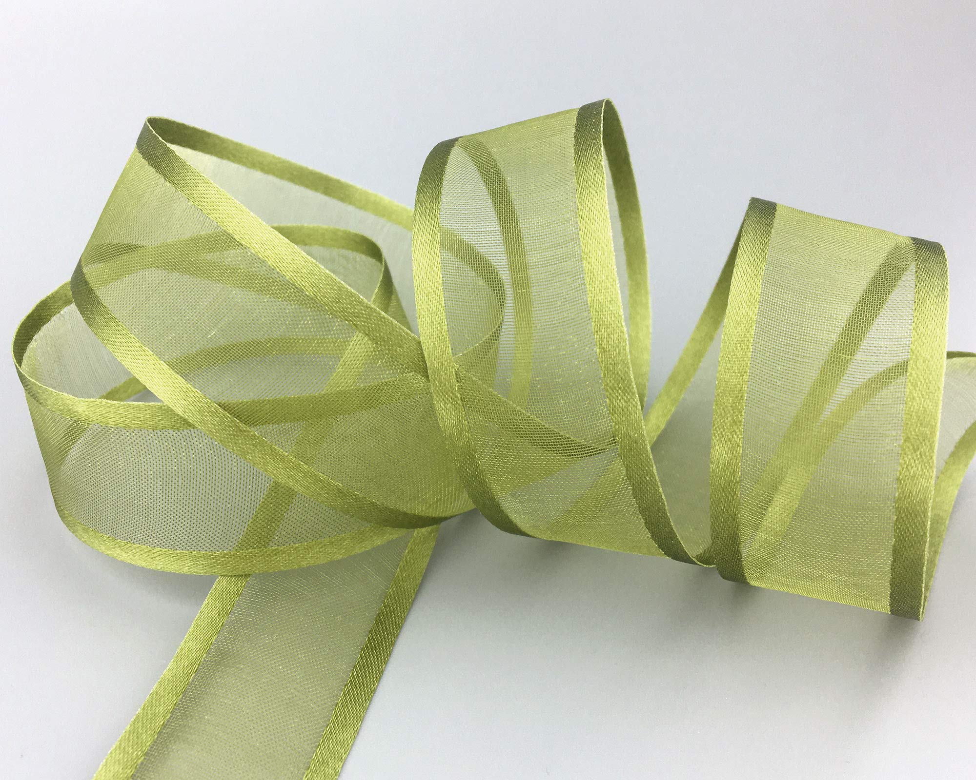 finemark 25 m x 25 mm Chiffon Ribbon with Satin Edge Olive Green (25) Green Chiffon Decorative Ribbon Gift Ribbon Semi-Transparent Shiny without Wire Organza