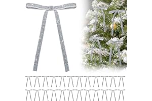 BIGGUN 24Pcs Glitter Velvet Bows for Christmas Tree Decorations - 5x7in Velvet Ornaments with Tie for Christmas Wreath Garland, Sliver