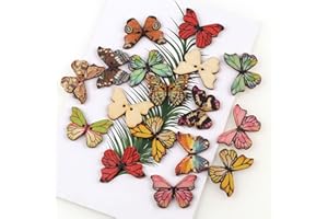 50 Pack Colorful Wooden Butterfly Buttons with 2 Holes - Mixed Designs for Sewing, Scrapbooking & DIY Crafts, Unique Embellis