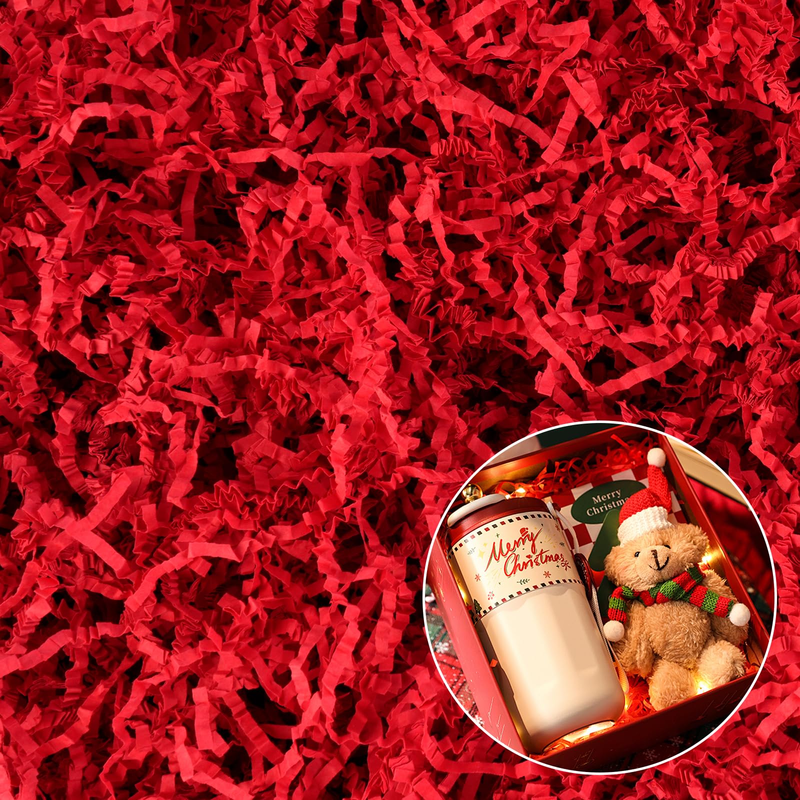 Photo 1 of 1 LB Christmas Crinkle Cut Paper Shred Filler for Gift Box, Red Confetti Crinkle Paper Filler for Bag, Grass Cushion Paper Streamer Stuffing for Baskets, Birthdays, Holiday Packaging