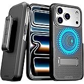 Designed for iPhone 17 Pro Max Case with Belt Clip Holster - Compatible with MagSafe Magnetic Heavy Duty Phone Cover with Kickstand - Black