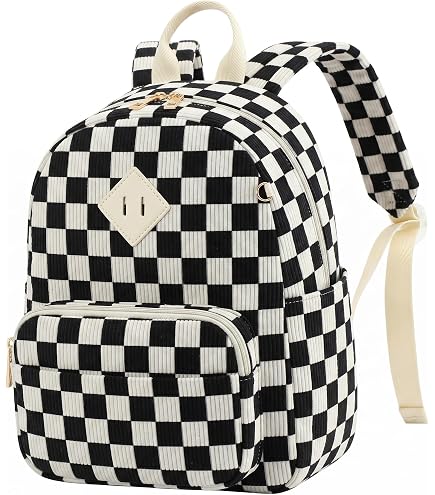 Dezcrab Corduroy Mini Backpack Purse Fashion Small Backpack Casual Daypack for Women Girls School Travel (Checkered Black) : Clothing, Shoes & Jewelry