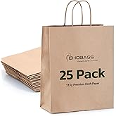 10x5x13 inches, 25-Pack Kraft Paper Gift Bags with Handles | EKOBAGS Nobelle | 115 GSM Brown Paper Bags for Small Business, Retail & Party Favors | Recyclable | Holds up to 10.5L/8 lbs