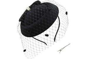 Umeepar Bowknot Pillbox Fascinator Hat for Women Wedding Tea Party Hat Headband Hair Clip with Veil