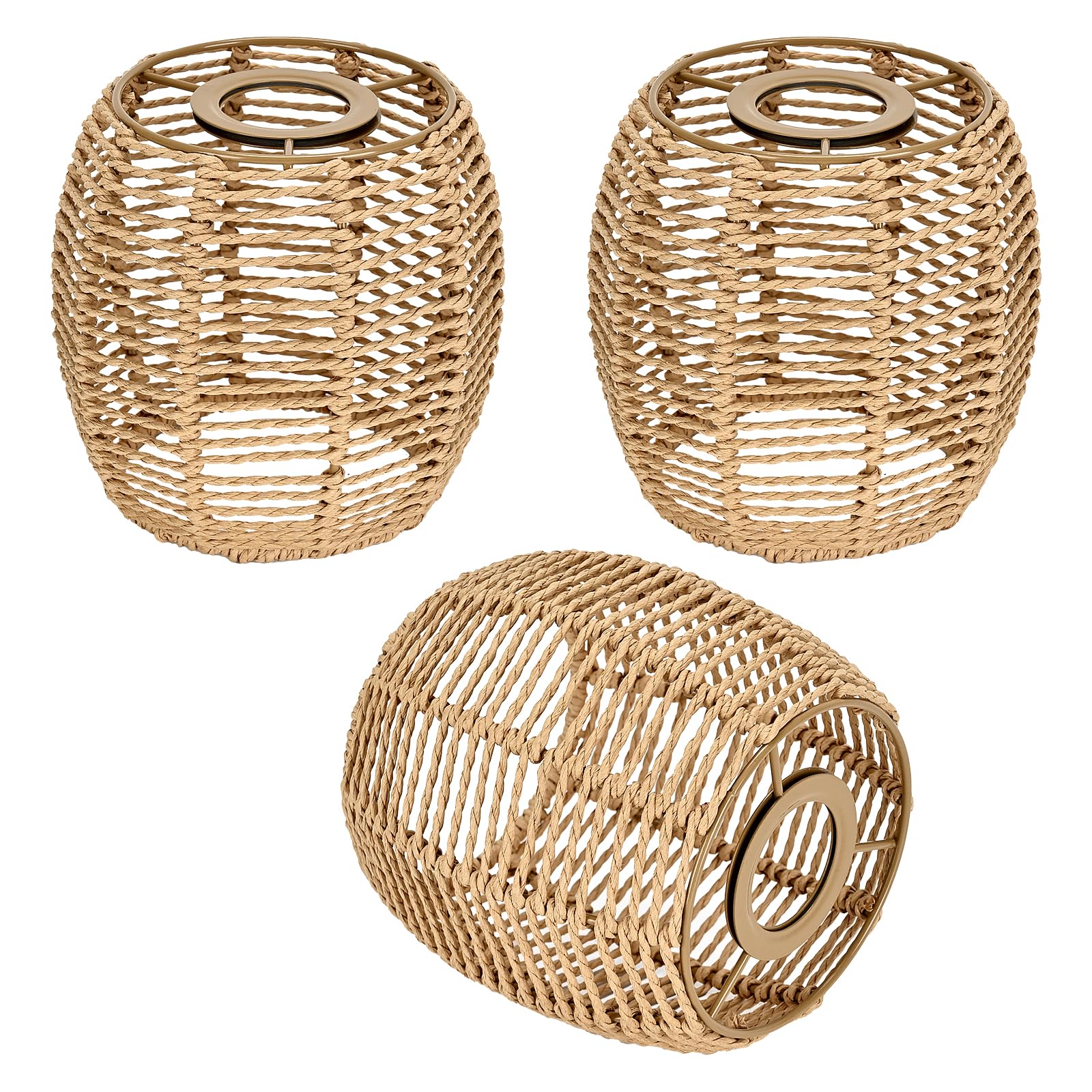 Photo 1 of WKWKTOTO Premium Rattan Lamp Shade 3 Pack Boho Lamp Shade for Living Room, Bedroom, and Dining Room Durable rattan pendant light shade Perfect for Pendant, Table, and Ceiling Lamps