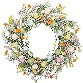 VGIA 18 inch Easter Egg Wreath with Mixed Twigs and Flowers - Spring Door Wreath with Colorful Eggs for Indoor and Outdoor Home Decor