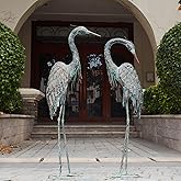 Kircust Garden Crane Statues, Standing Metal Patina Heron Decoy Outdoor Statue, 42-46 Inch Bird Yard Art for Patio Lawn Pond, Set of 2