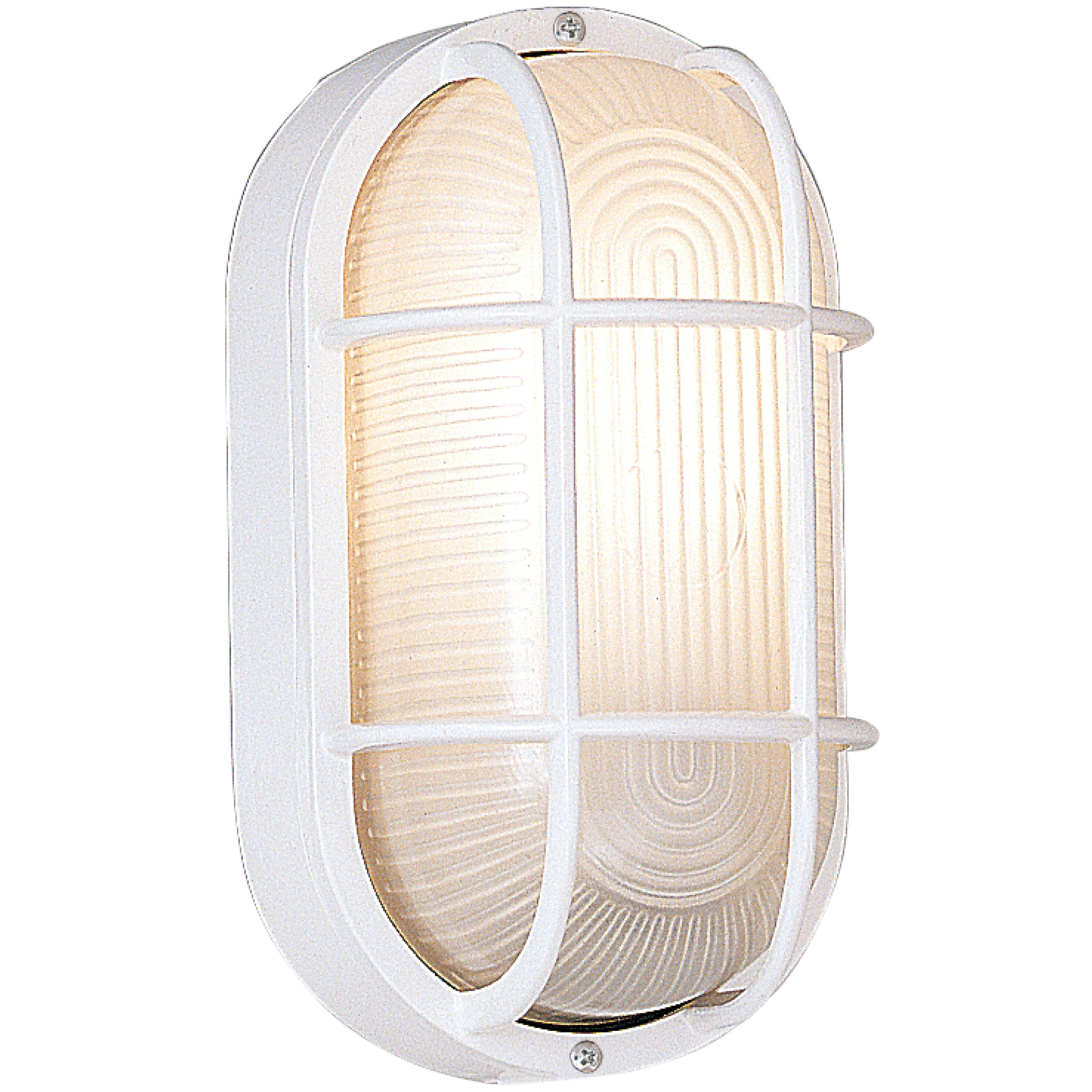 Photo 1 of Designers Fountain Outdoor Wall Light, 5 Inch Oval Bulkhead Lighting Fixture with Cage Guard, Porch or Patio Ceiling Mount Sconce, White, 2071-WH