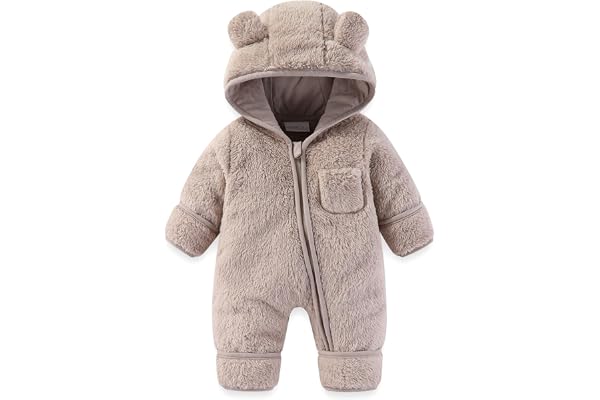 AiWMGL Newborn Baby Bear Onepiece Outfit Suit Girls Boys Fleece Footie With Fold-over Feet Glove Jumpsuit Romper Hooded