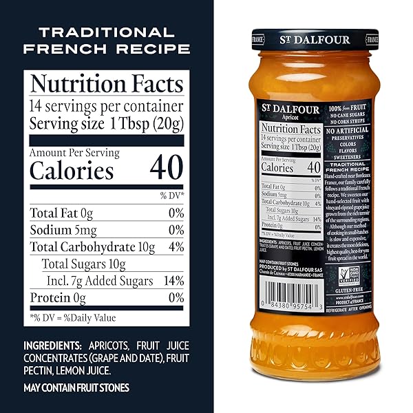ST. DALFOUR APRICOT FRUIT SPREAD – 10OZ – 100% FROM FRUIT, NO ARTIFICIAL INGREDIENTS, NON-GMO, NO CANE SUGARS, ALL NATURAL, MADE IN FRANCE