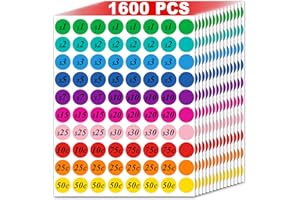 Garage Sale Price Stickers Pre-priced 1600 Pcs 3/4 Inch for Flea Markets, County Fairs & Retail, Misofuki 10 Colors Round Pre-Printed Yard Sale Price Stickers, Strong Adhesive Circle Pricemarker Label