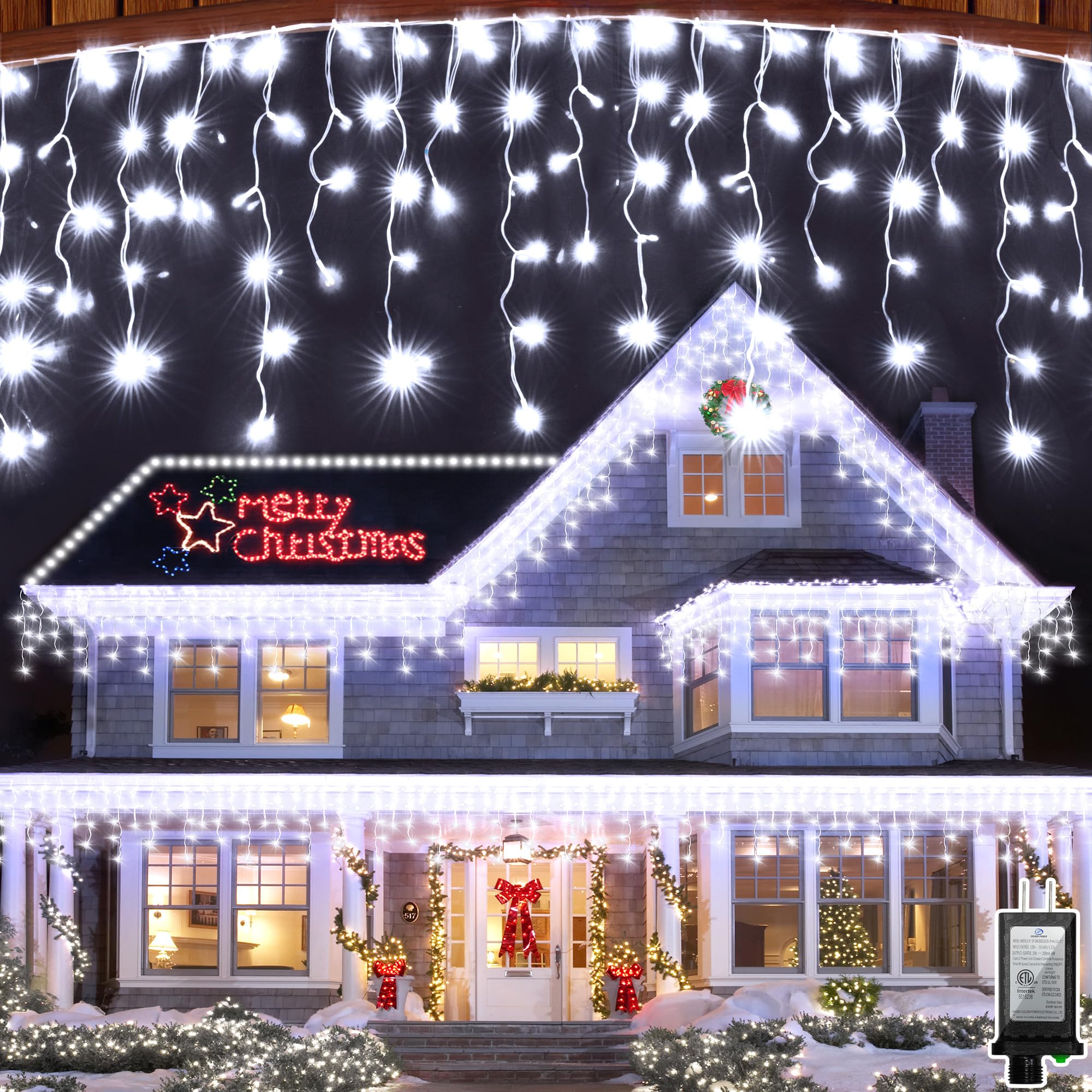 Photo 1 of 1620 LED 164FT Christmas Lights 360 Drops, Outdoor Hanging lights with 8 Modes & Timer Memory, Outsite Waterproof Curtain String Lights for House Fence Tree Holiday Halloween Decorations (Cool White)