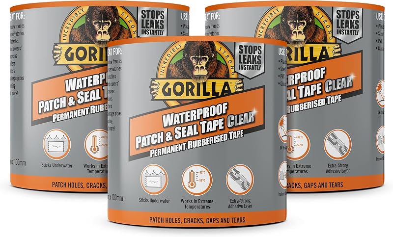 Gorilla Patch & Seal Tape 2.4m Clear 3 Pack Waterproof Sealant