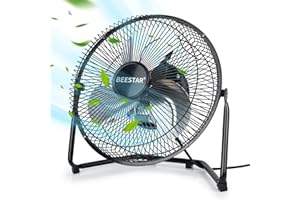 BEESTAR Floor Fan,3-Speed Portable Metal Fan, Fan Quiet for Home,Floor Fan with Adjustable Tilt for Home Office Bedroom,Black (9 INCH)