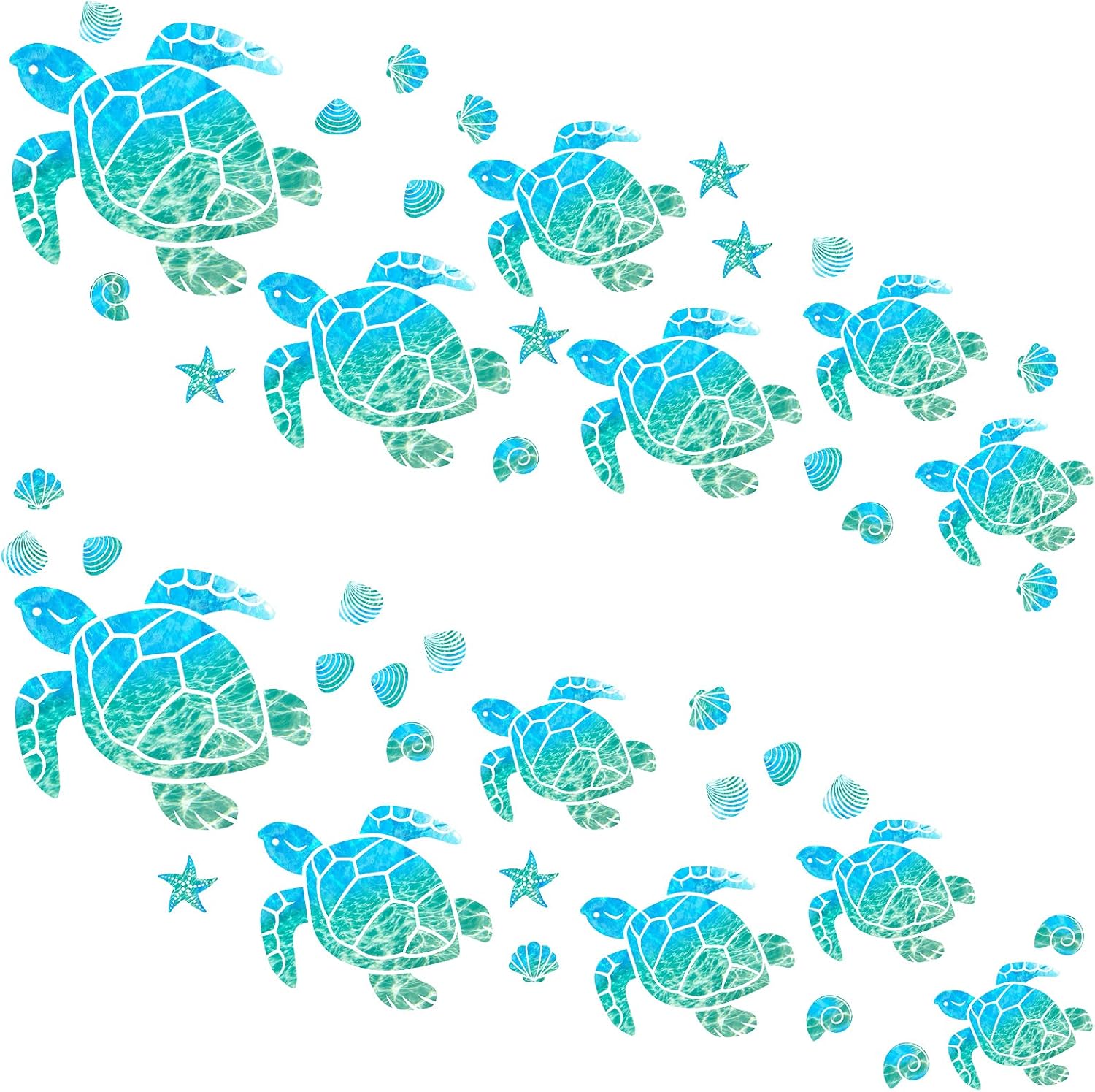 46 Pieces Sea Turtle Wall Decals Starfish Shell Wall Ornaments Waterproof Ocean Wall Sticker Decoration for Home Office Living Room Wall Bathroom Toilet (Normal)