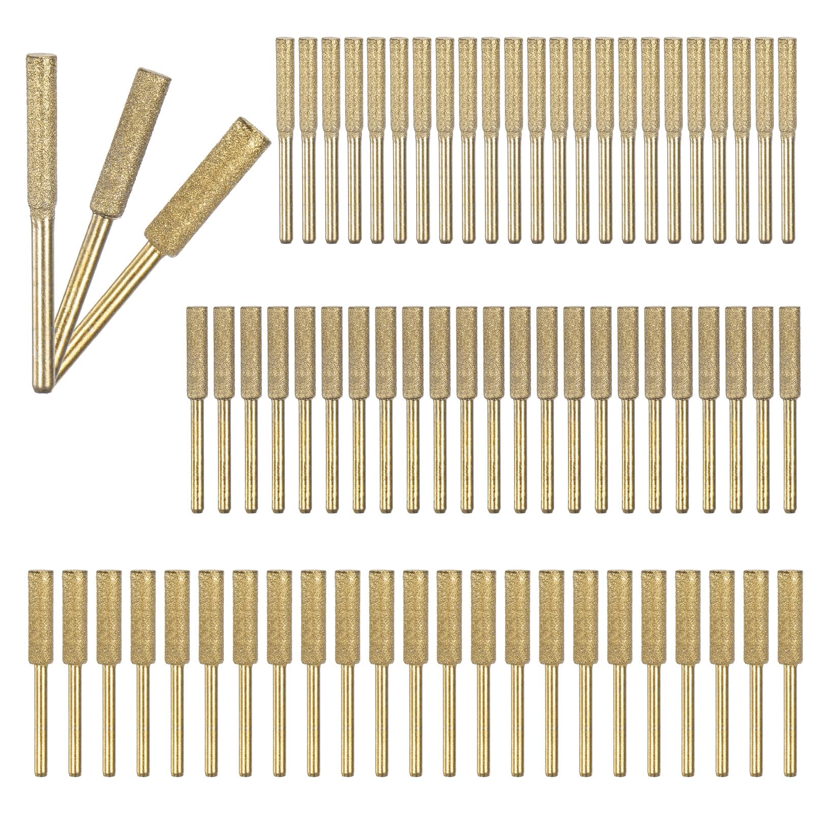 M METERXITY 72-Pack Diamond Chainsaw Sharpener, 5/32", 3/16", 7/32" High Hardness Grinding Stone Chainsaw Sharpening Kit for Electric Chainsaw Sharpener/Stone Carvings [3mm Gold]