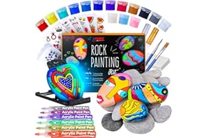 J MARK Premium Rock Painting Kit - Acrylic Paint Pens for Rock Painting, Glow in The Dark and More