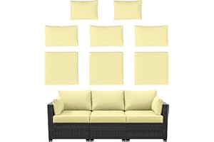 Kimunuk 8p Outdoor Cushion Slipcovers Outdoor Patio Cushions Covers Replacement Waterproof with Zipper for 3-Seat Outdoor Rattan Sofa Patio Furniture Cushion Covers Light Yellow, Covers Only