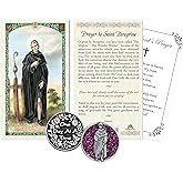 Laminated St Peregrine Prayer Card with Saint Peregrine Pocket Token, One Day At A Time Coin, The Lord's Prayer | Catholic Holy Patron Saint of Cancer Patients Themed Inspirational Set | 4 Items