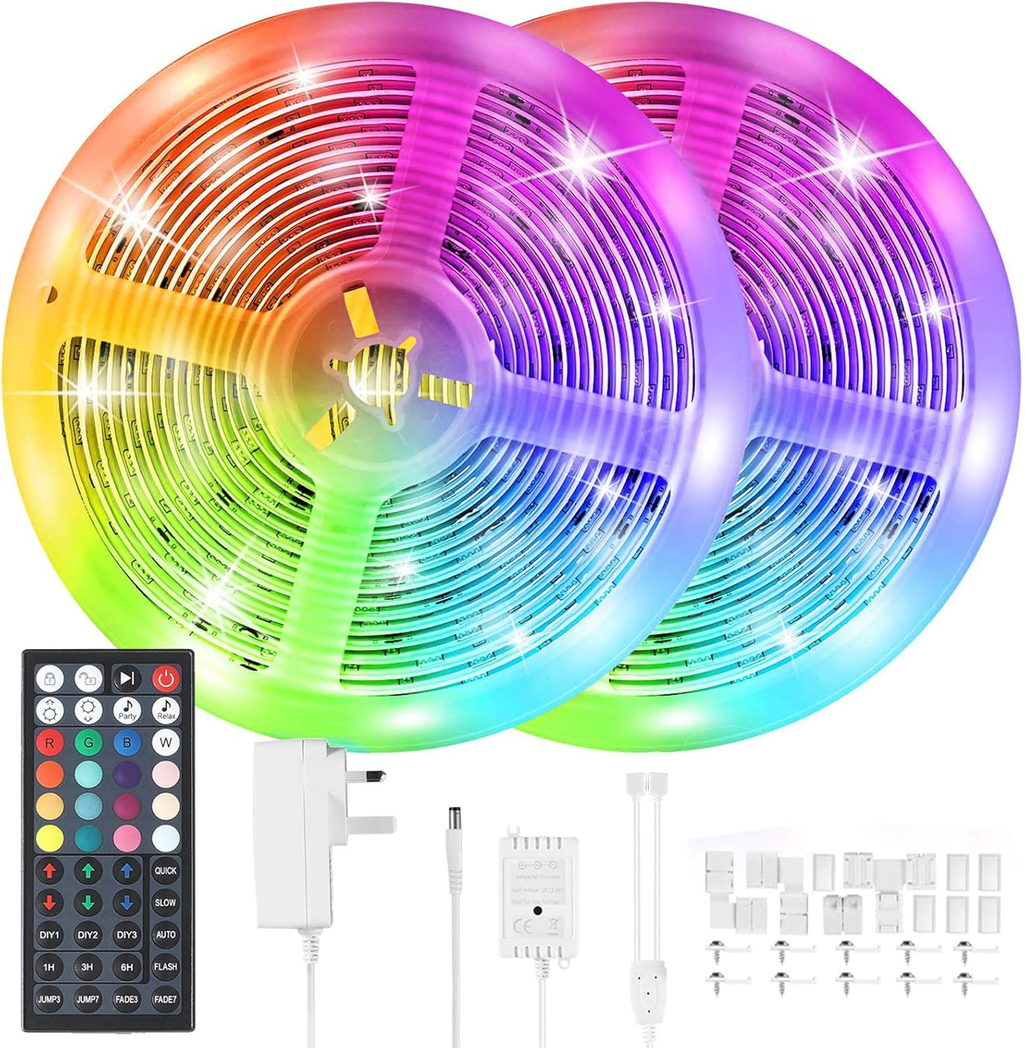 RGB LED Strip Lights for Bedroom, 40ft 12v 400beads Music Sync with 44 Keys RF Remote Controller Full Kit for Room Wall Corner Bedroom Decor