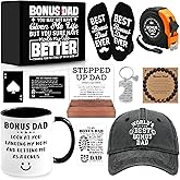 NVTROVI 11 PCS Step Dad Gift with 11 Oz Ceramic Cup, Acrylic Desk Plaque Sign, Hat, Socks, Tape Measure, Christmas Gifts, Bonus Dad Gifts, Birthday, Father's Day Gift from Stepchild