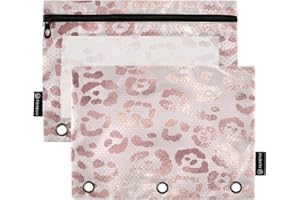 SUABO Leopard Print Cheetah Rose Gold Pencil Pouch for 3 Ring Binder, 2 PCS Binder Pencil Pouch with Zipper, Clear Window Zipper Pencil Case Pencil Bags for School Office Supplies