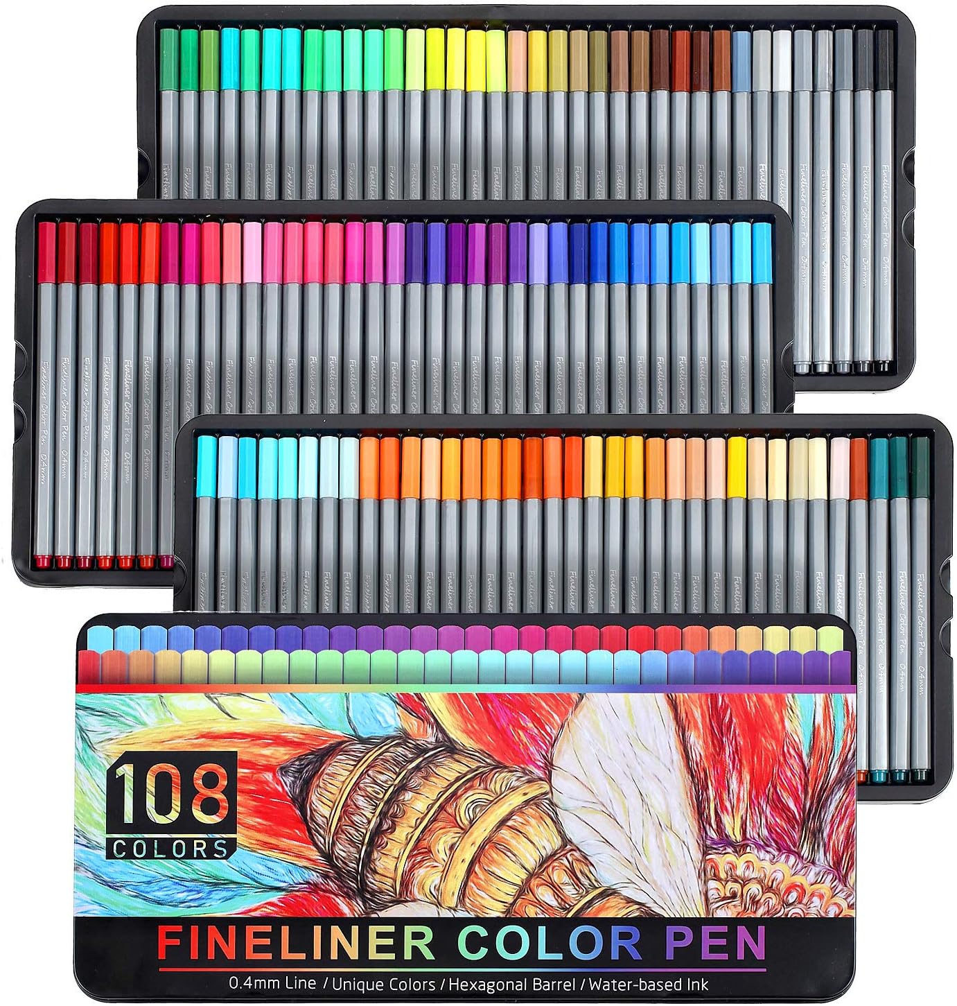 Southsun Fineliner Pens - Set of 108 Colors Fine Point Pens for Bullet Journal, 0.4mm Tip Pens, Art Supplies Colored Pens for Drawings, Journaling, Adult Coloring Book : Office Products