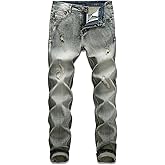 Men's Stretch Ripped Jeans Distressed Slim Fit Straight Leg Fashion Denim Pants