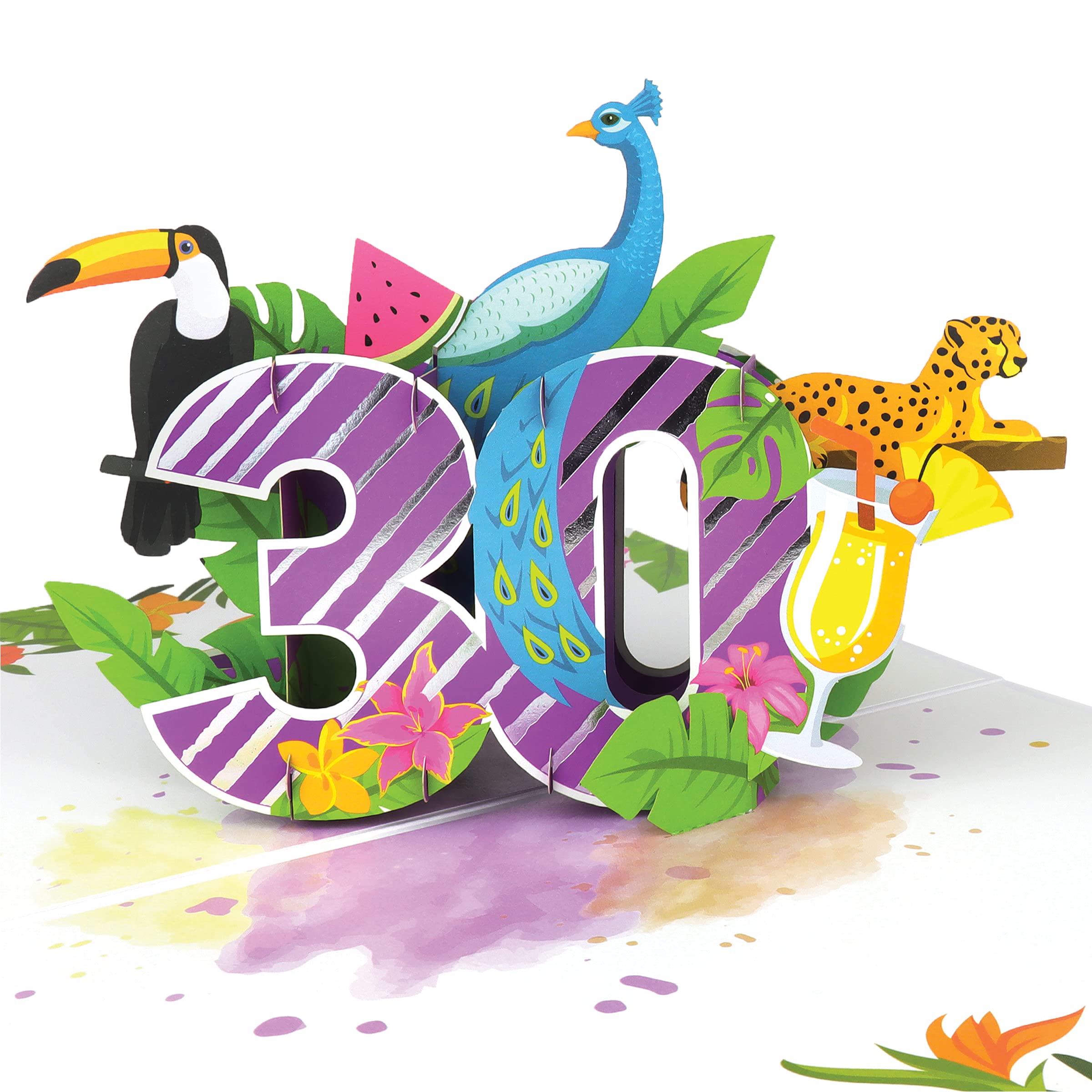 Cardology - 30th Birthday Pop Up Card - Tropical 30th Birthday Card For Women
