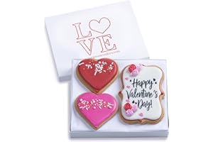 CUSTOM COOKIES Valentines Day Cookies Gift Basket, Hand Decorated Vanilla Sugar Cookie Greeting Card, Unique Love Elegant gourmet Food Gift Box, For Him, Her, Boy, Girl, Friend,Spouse, Wife, 3 Count