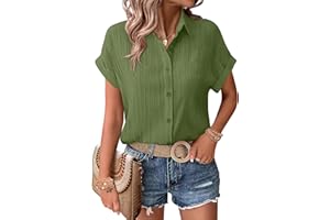 Zeagoo Womens Button Down Shirts Casual Short Sleeve Dress Shirt Textured Collared Summer Work Blouse