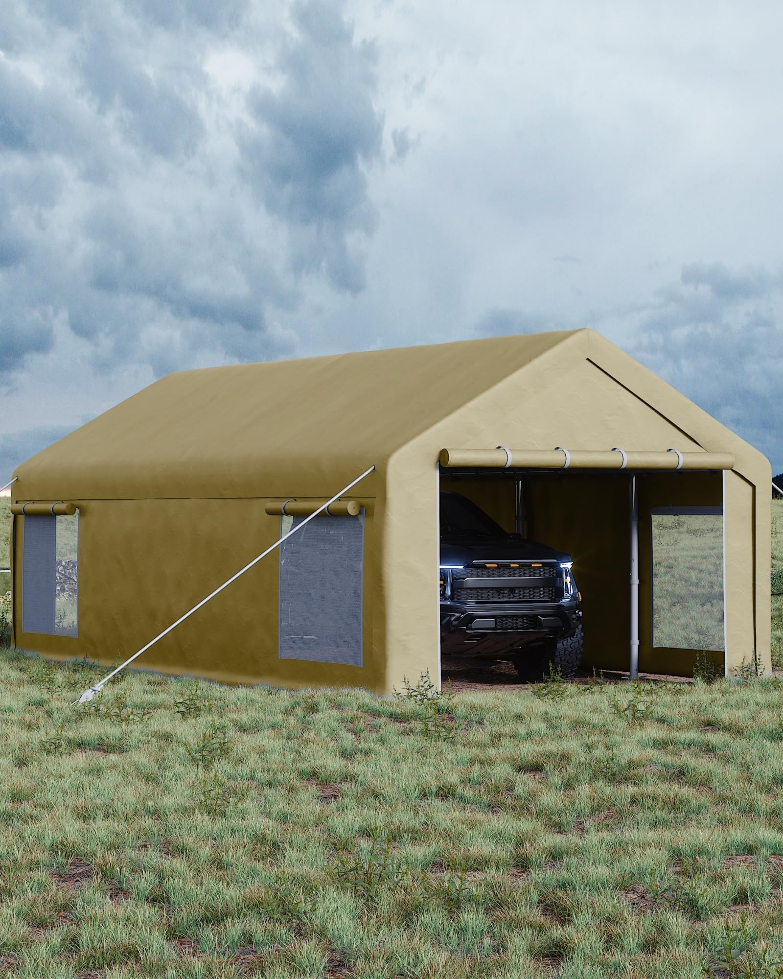 GarveeLife 13x25 Ft Carport with 10 Sandbags, Car
