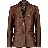 Jild Classic 2-Button Lambskin Leather Blazer Women - Casual Coat Long Sleeves Suit Style Leather Jacket Women