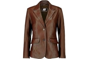 Jild Classic 2-Button Lambskin Leather Blazer Women - Casual Coat Long Sleeves Suit Style Leather Jacket Women