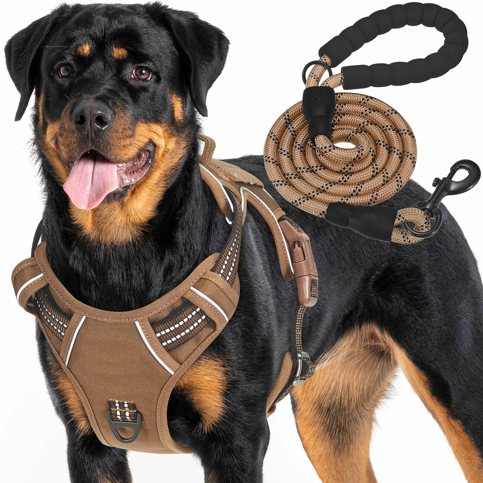 Haapaw Heavy Duty Tactical Dog Harness for Large Dogs, No Pull Adjustable Pet Harness Reflective Service Training Easy Control Pet Vest Military Working Dog Harnesses- XL, Brown