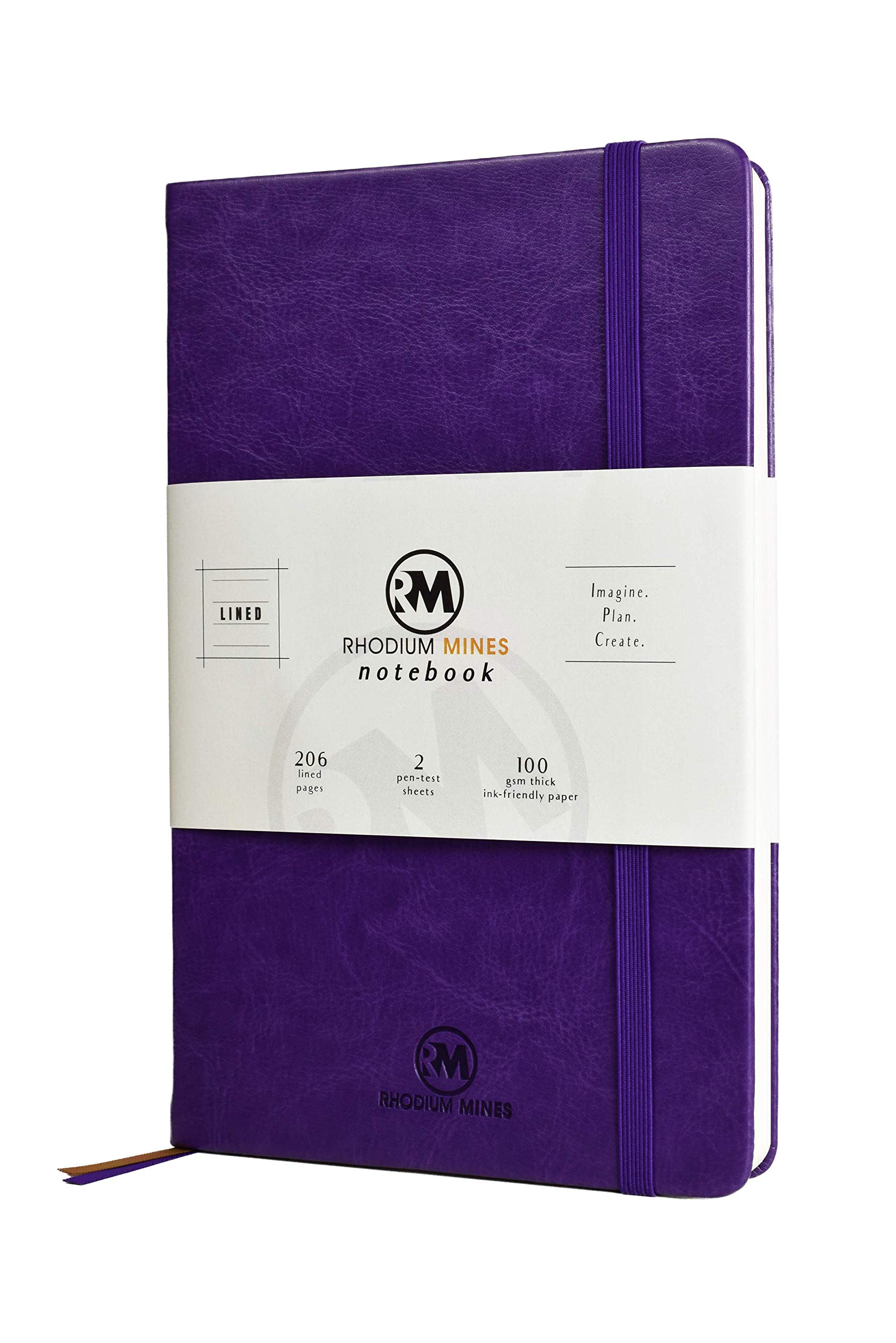Rhodium Mines A5 Notebook, Lined, (20.8cm x 13.1cm), Hardback | Premium 100gsm Thick Ivory Paper, Classic Ruled Writing Journal, Hardcover, PU Leather, (PURPLE)