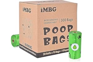 iMBG Dog Poop Bags, 20 Rolls, 300 Counts, 13 x 9 inch Poop Bag Refill Rolls, Lavender-Scented, Extra Thick, Leak Proof, Dog Waste Bag for Dogs and Cats, Dispenser Included