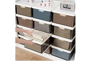 SNSLXH 24Qt, Upgrade Large Stackable Plastics Storage Bins, Foldable Closet Organizers Storage Box, Drawer Organizers for Clothes, 4 Pack with 2 Lids