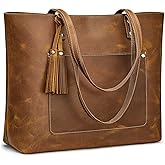 S-ZONE Women Vintage Genuine Leather Shoulder Tote Bag Large Work Handbag Purse