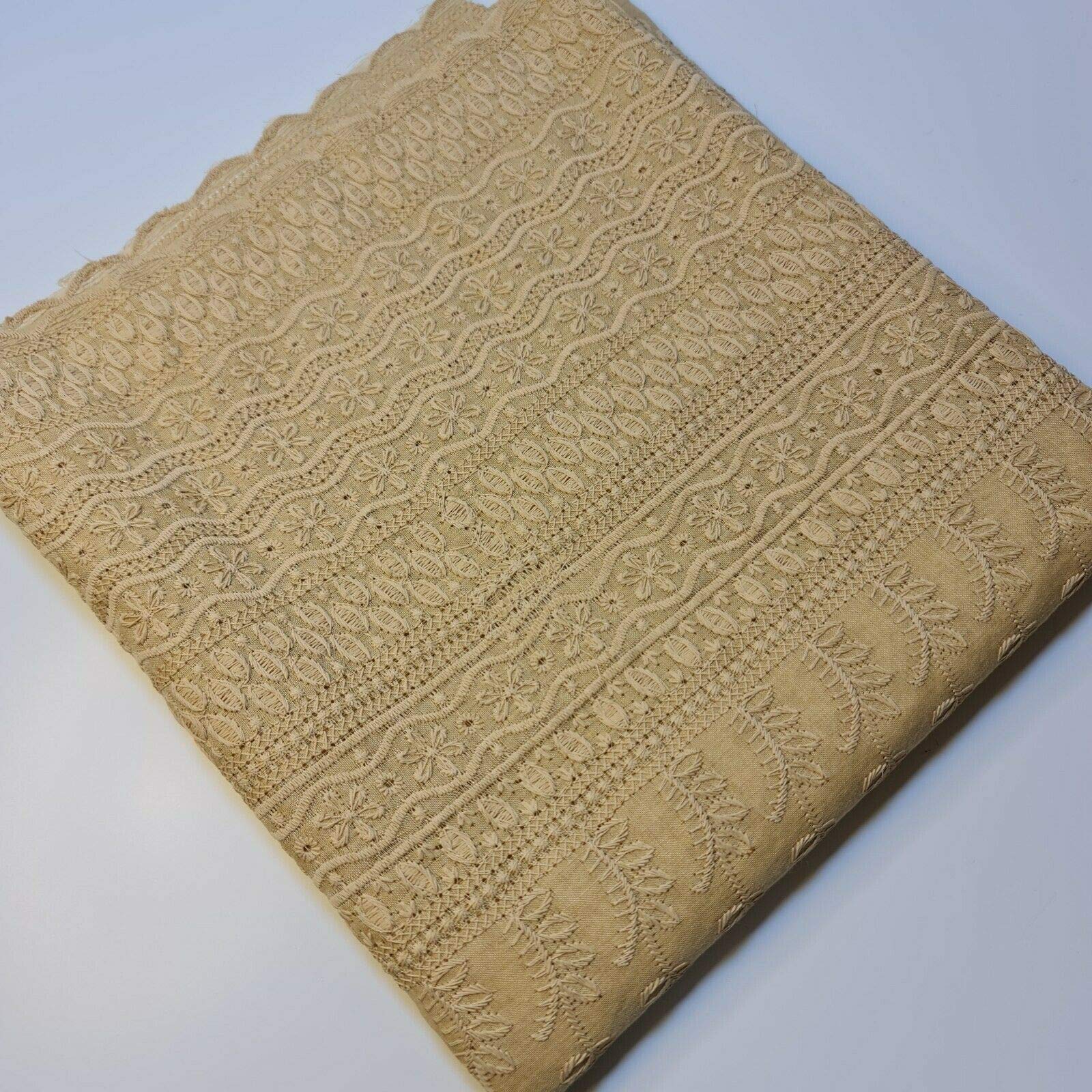 NEW SPRING 100% Cotton Lawn Broderie Anglaise Embroidery Dress Craft Fabric 44" (1 Meter, Light Beige)
