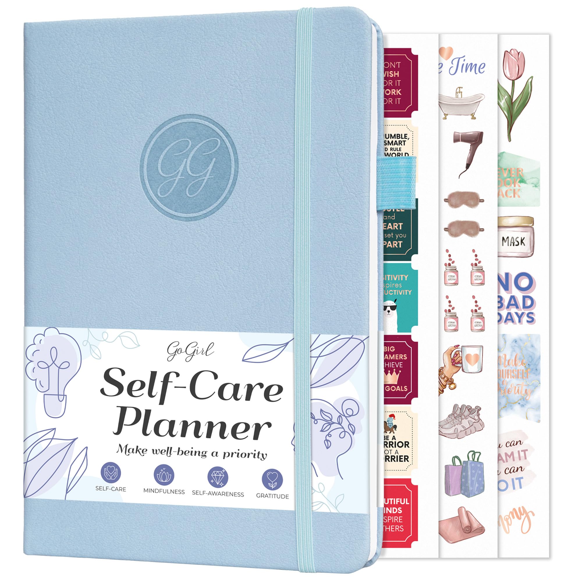 GoGirl Self-care Journal – Daily Mental Health Notebook with Mood & Wellness Trackers – Personal Development, Meditation & Reflection Journal for Women – Hardcover, Lasts 3 Months (Periwinkle)