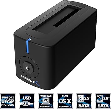 Sabrent USB 3.0 a Estación de acomplamiento de Disco Duro Externo SATA para 2.5 o 3.5 HDD, SSD [Soporta UASP y 8TB] (DS-UBLK): Amazon.es: Electrónica
